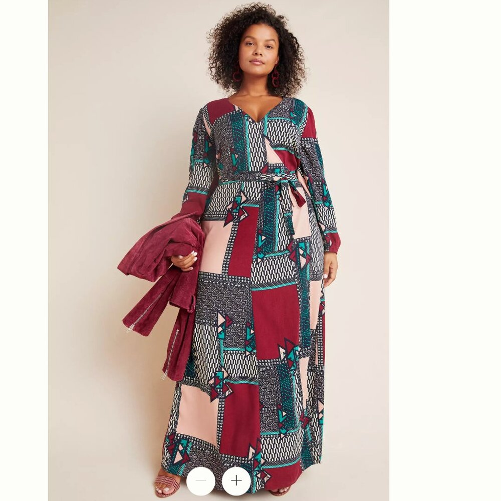 Anthropologie Porridge Virginia Wrap Maxi Dress L Abstract Print